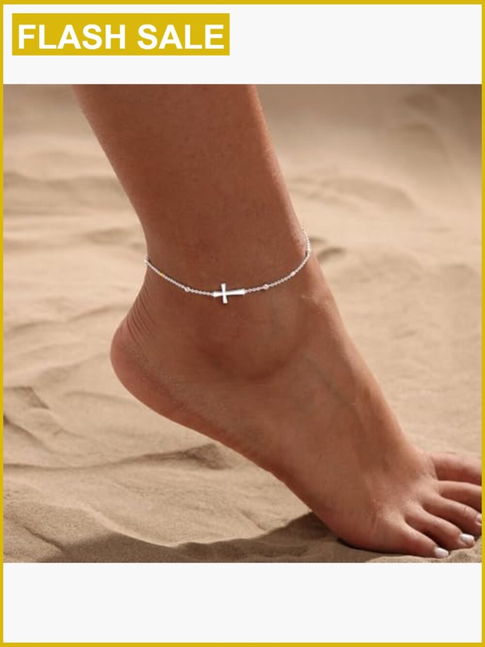 14K Gold Plated Cross Bead Anklet Waterproof Adjustable Dainty Summer Beach - Picture 3 of 7